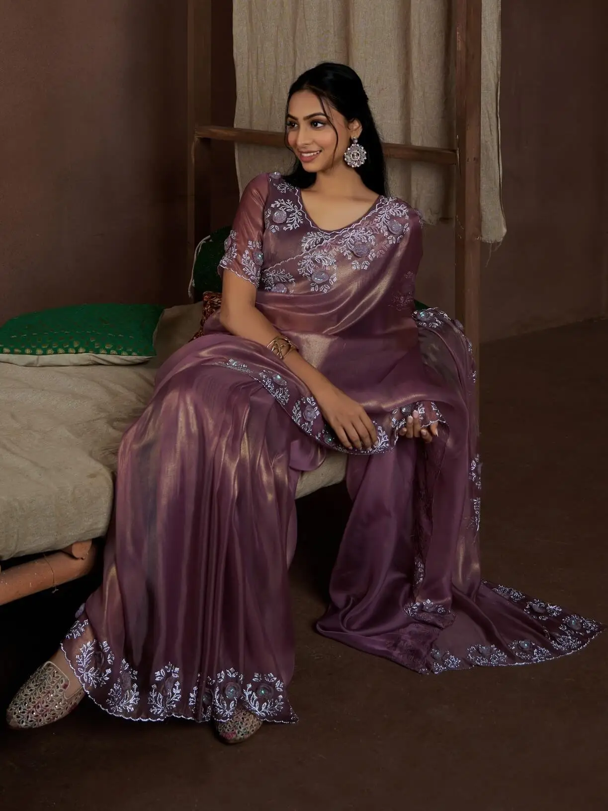 Step Into Fabulous with Purple Raina Silk Jarkan Work Saree image 5