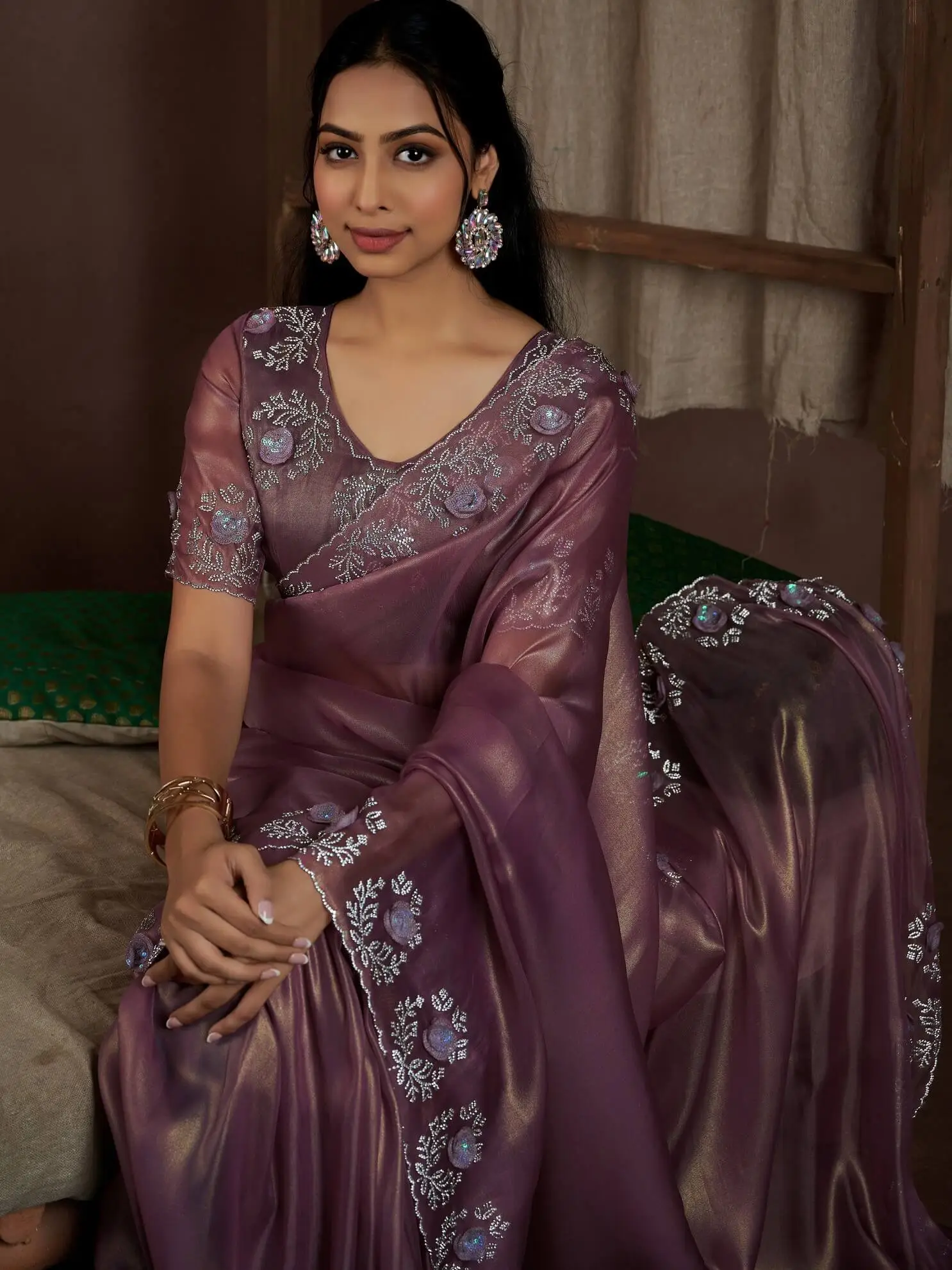 Step Into Fabulous with Purple Raina Silk Jarkan Work Saree image 4