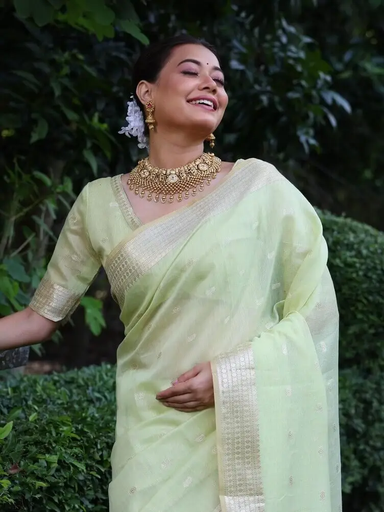 Enhance Your Shine with Pastel Green Maheshwari Tissue Silk Weaving Saree image 2