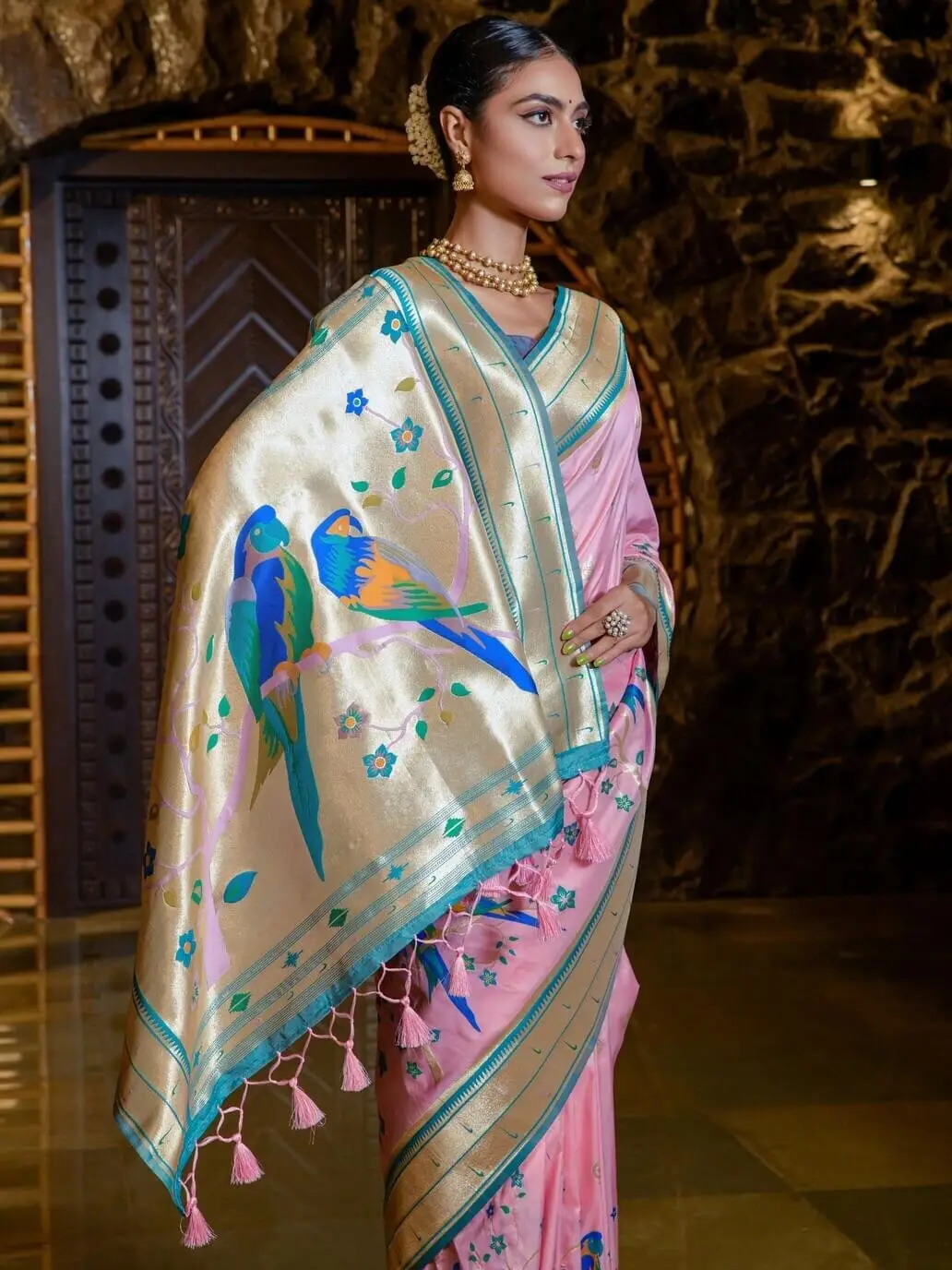 Style It Up with Pink Banarasi Silk Paithani Saree With Contrast Border image 3