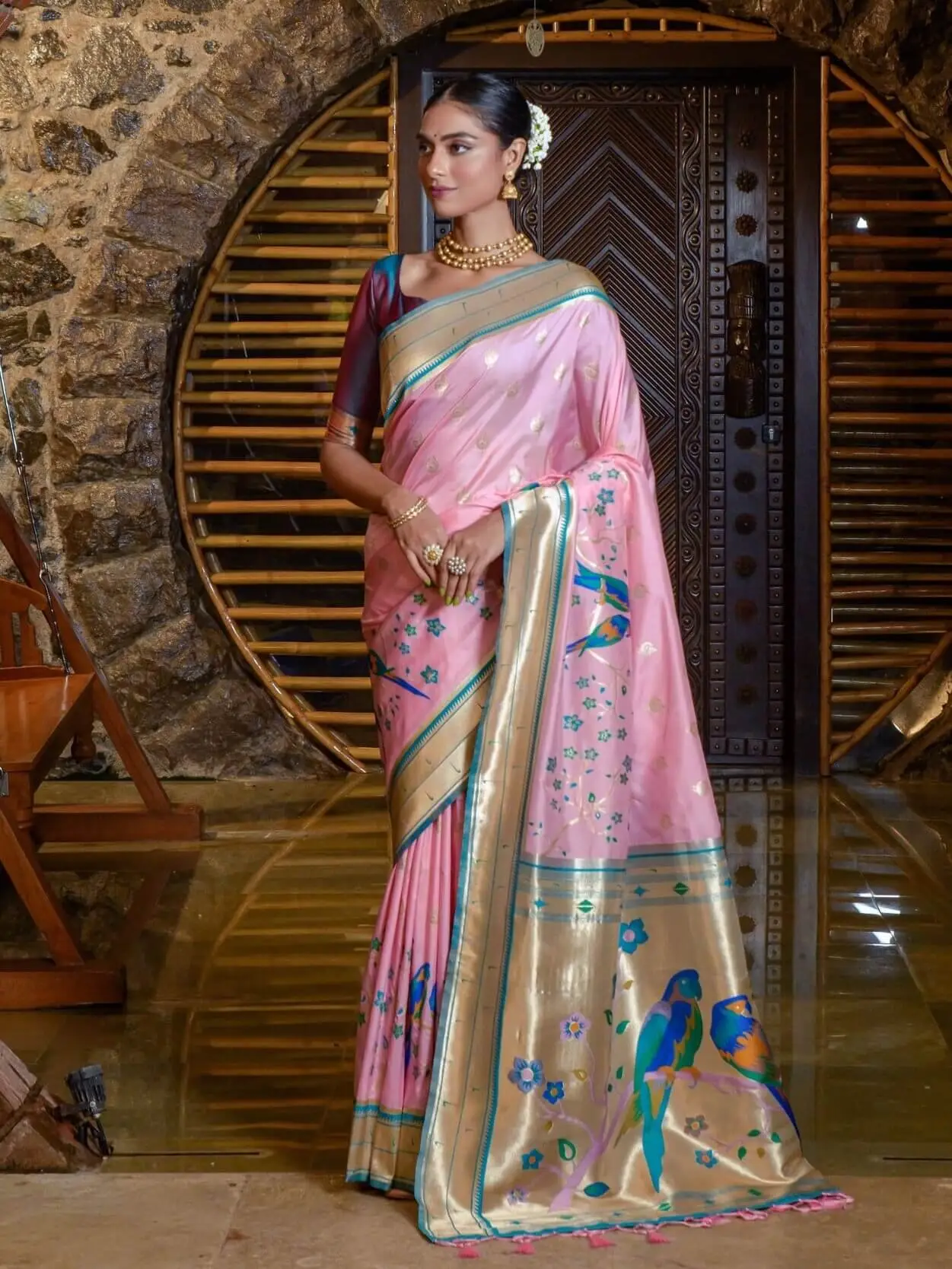Style It Up with Pink Banarasi Silk Paithani Saree With Contrast Border image 2