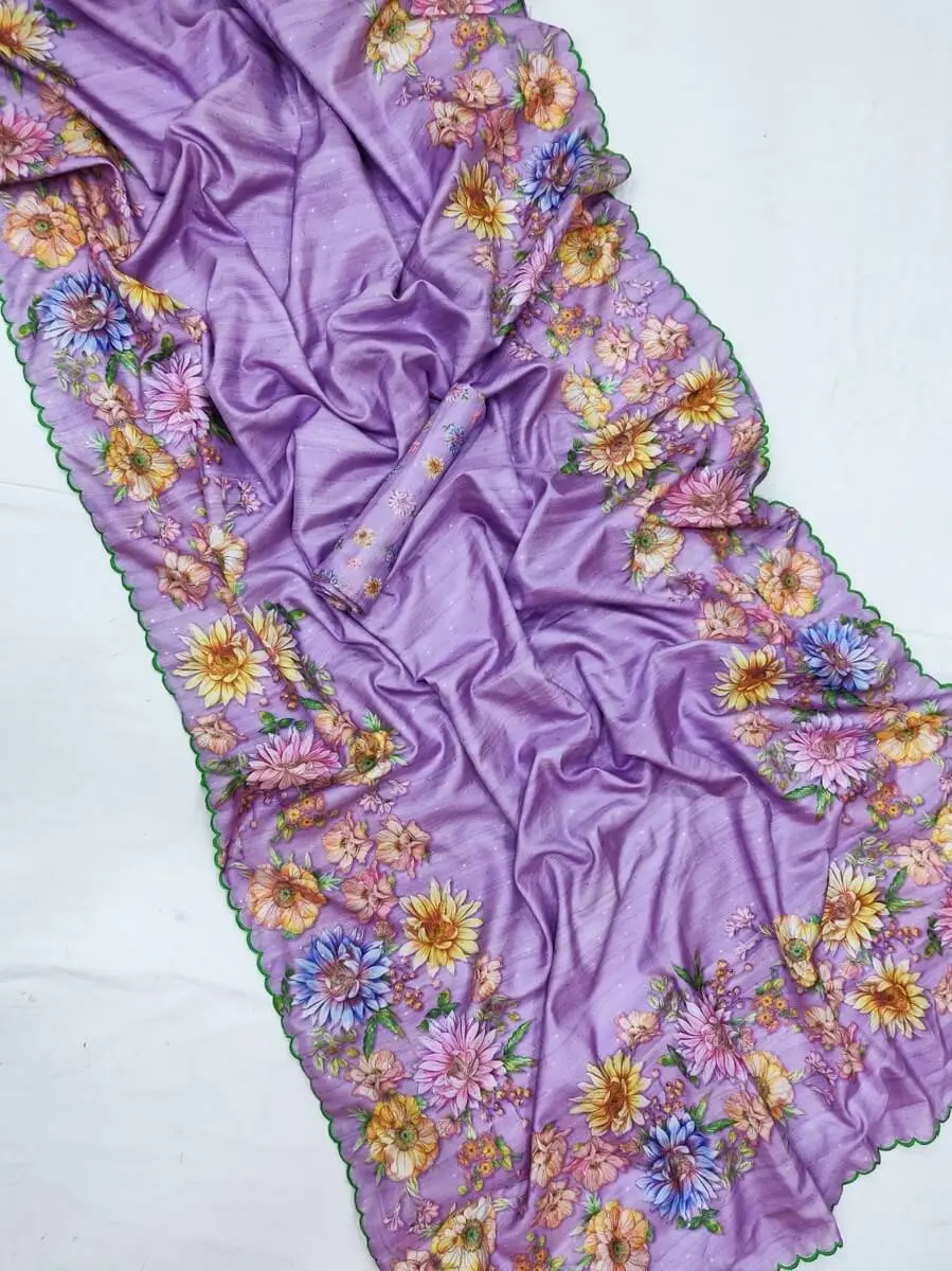 Get Your Glam On with Purple Tussar Silk Saree image 2