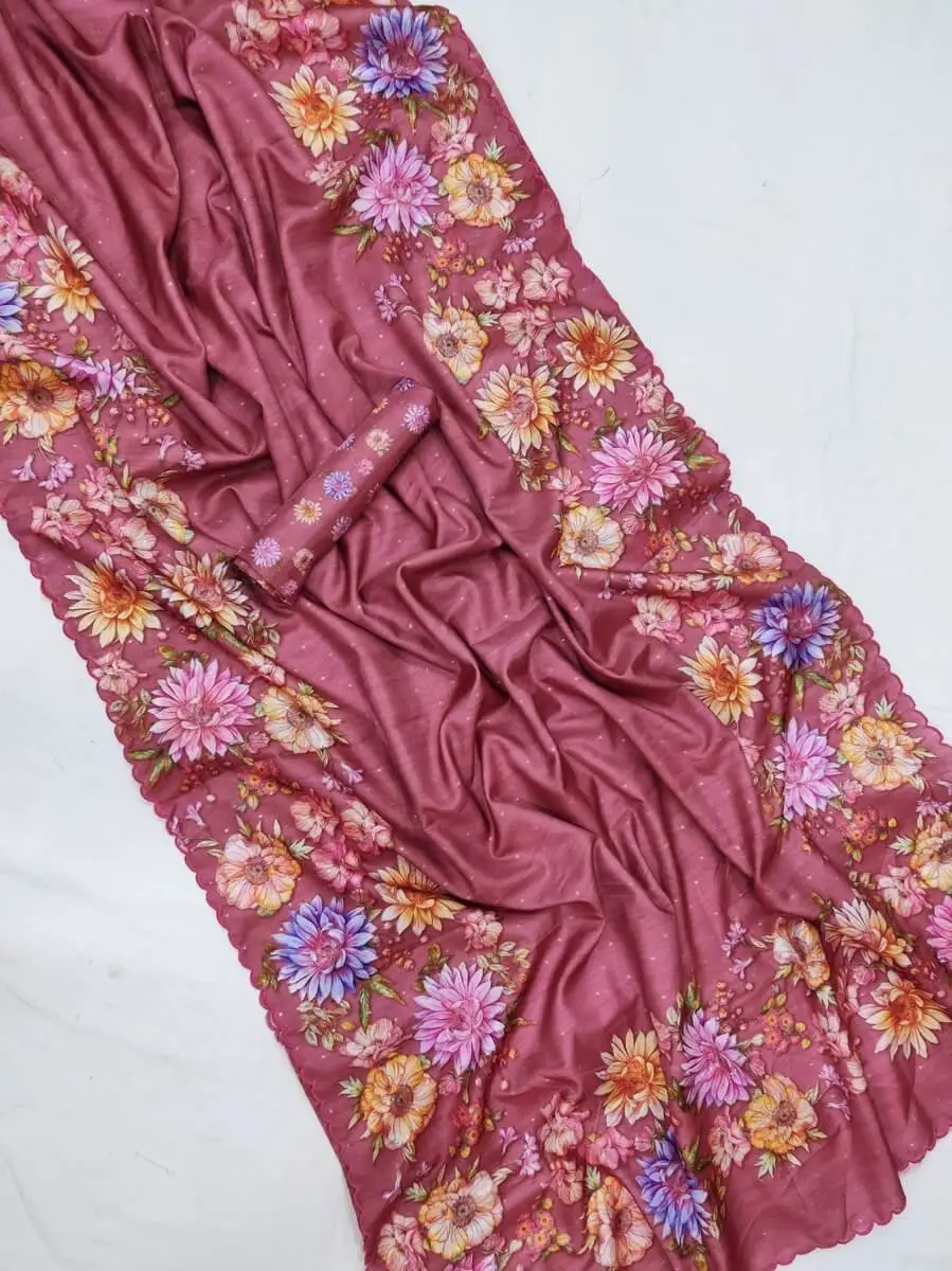 Feel the Glamour with Peach Tussar Silk Saree image 2