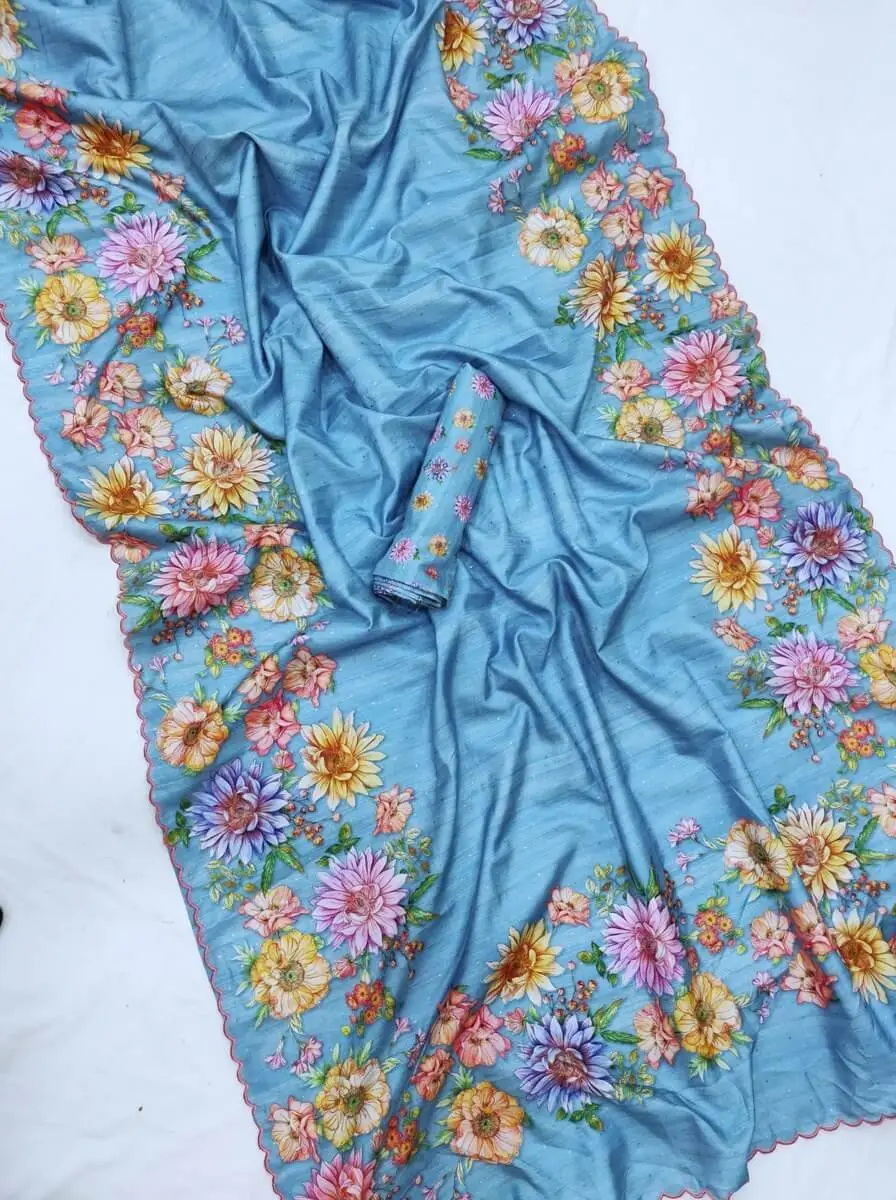 Turn Up the Glam with Firozi Tussar Silk Saree image 2