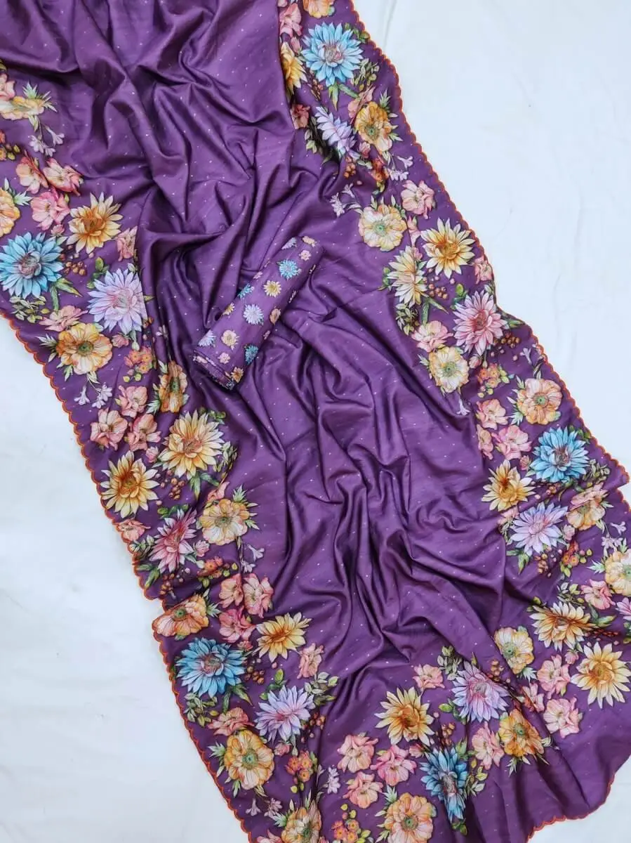 Elevate Your Aura with Dark Purple Tussar Silk Saree image 2
