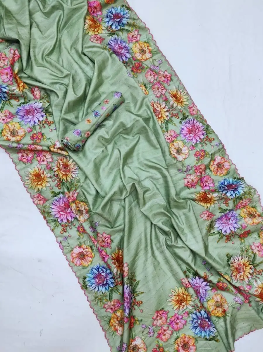 Step Into Elegance with Aqua Green Tussar Silk Saree image 2