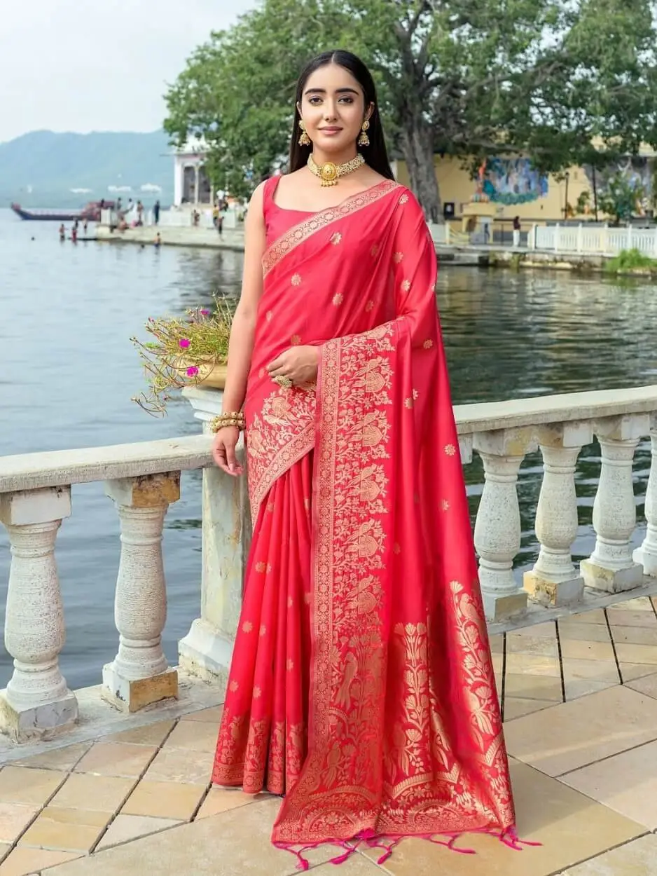 Enhance Your Shine with Red Zari Woven Silk Saree