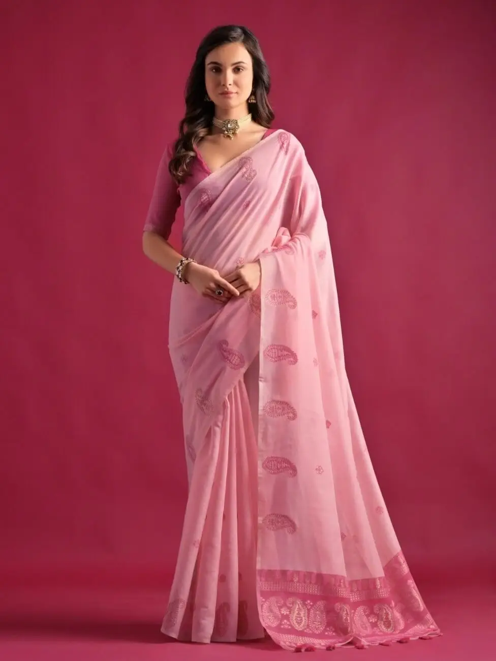 Shimmer and Shine with Pink Woven Mul Cotton Saree