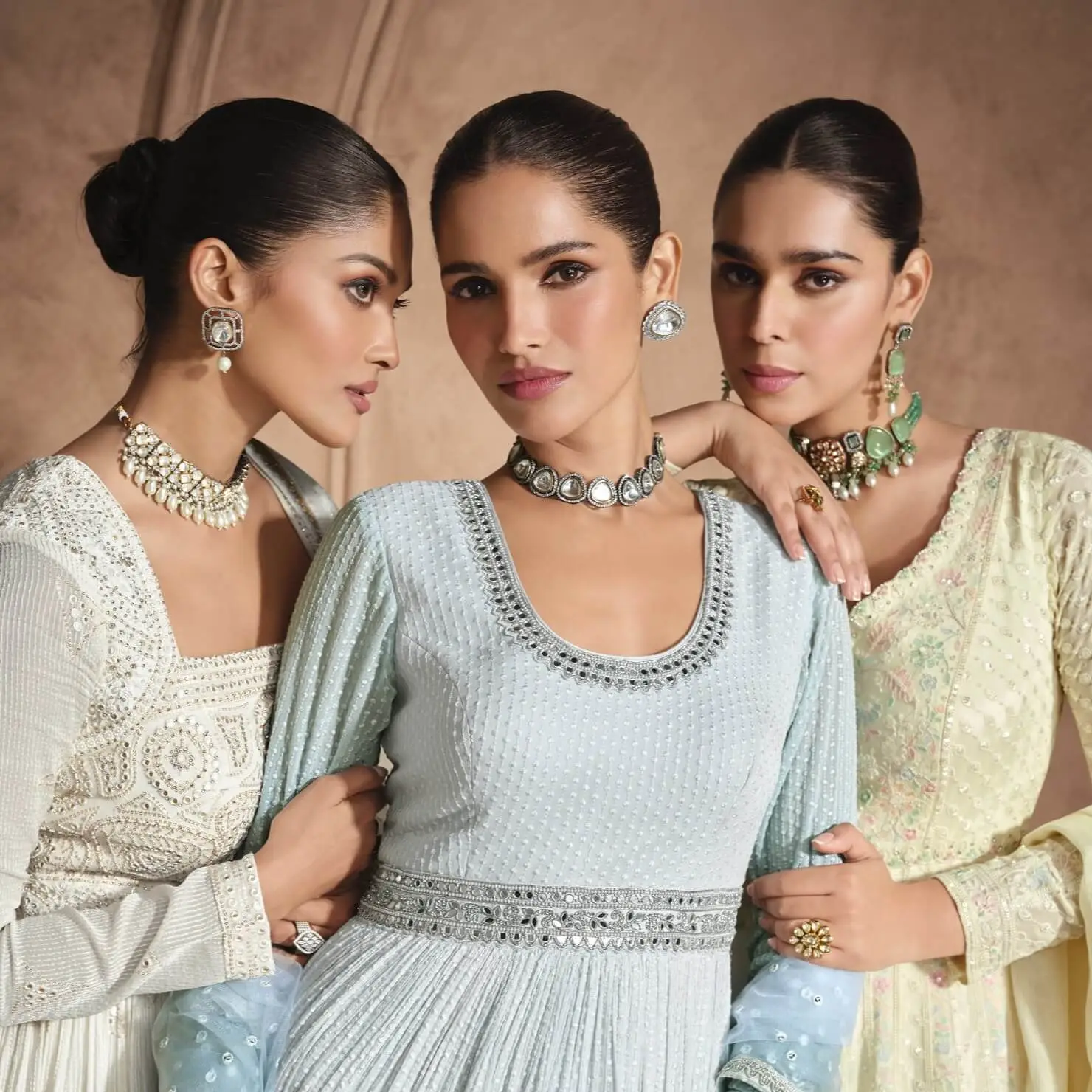 Gild Your Glamour with Cream Georgette Chikankari Embroidered Anarkali Gown With Dupatta image 5