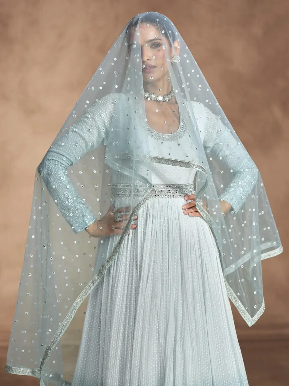 Step Into Elegance with Powder Blue Georgette Chikankari Embroidered Anarkali Gown With Dupatta image 3