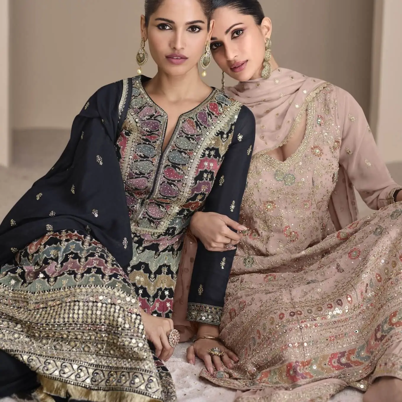 Elevate Your Look with Charcoal Black Georgette Kurta With Palazzo And Embroidered Dupatta image 4