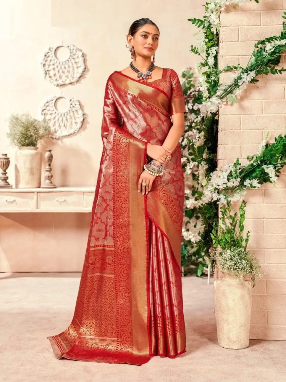 Get Stylish with Red Zari Weaving Venkatgiri Silk Saree