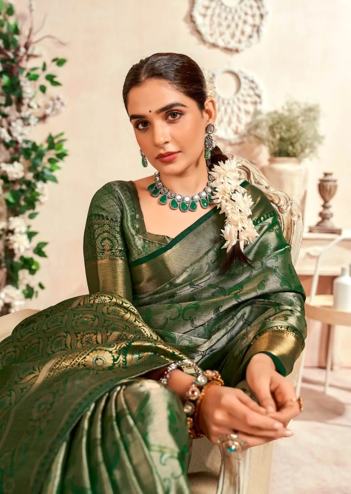 Get Your Glam On with Forest Green Zari Weaving Venkatgiri Silk Saree image 2