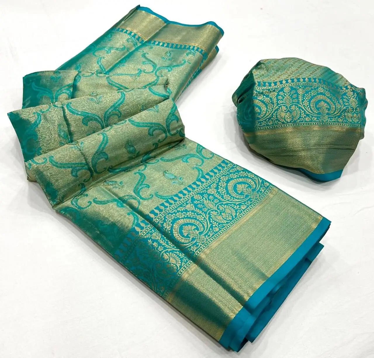 Refine Your Glow with Teal Green Zari Weaving Venkatgiri Silk Saree image 3
