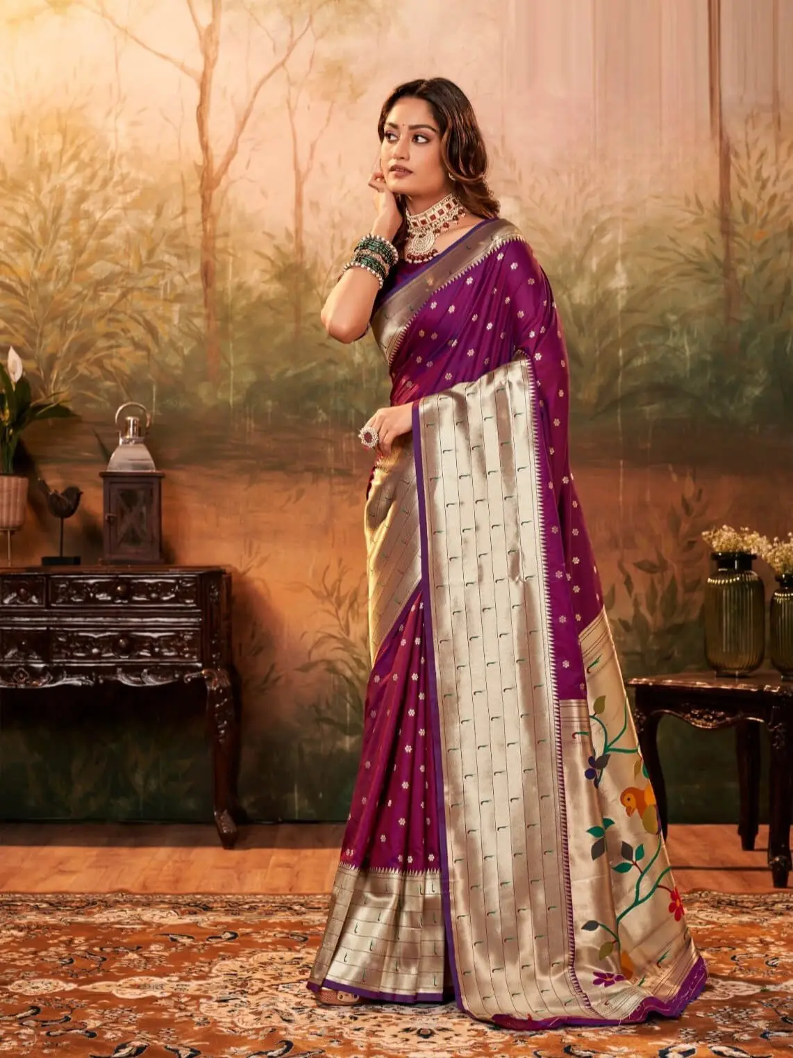 Enhance Your Shine with Wine Zari Weaving Paithani Saree