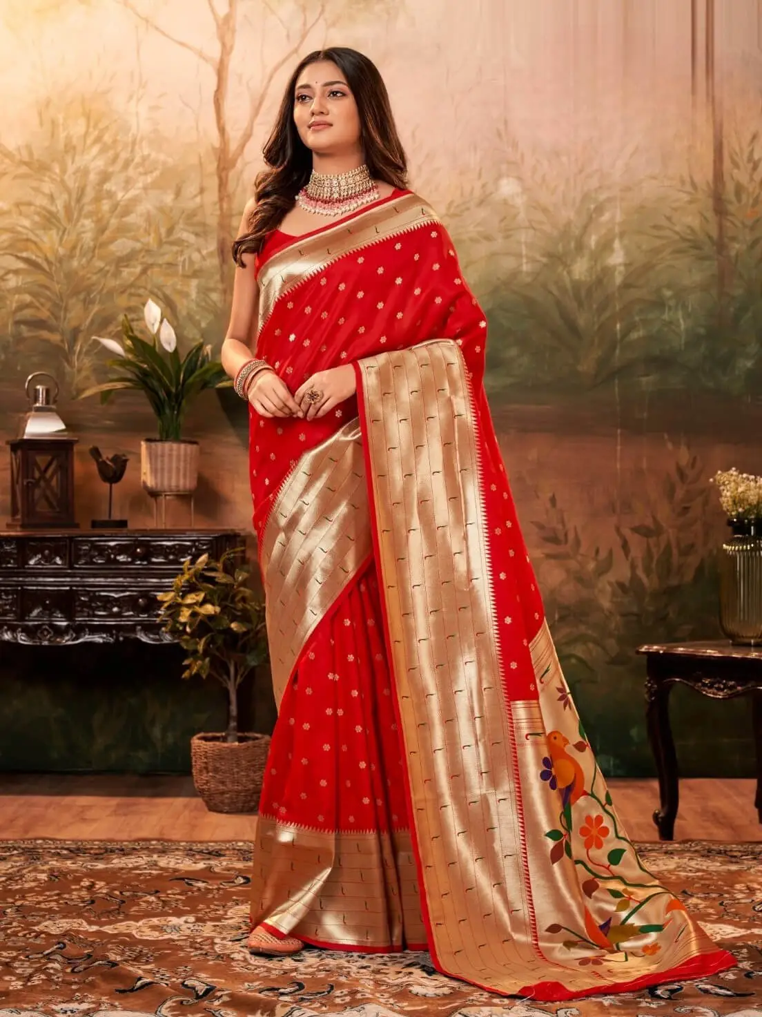 Enhance Your Shine with Red Zari Weaving Paithani Saree