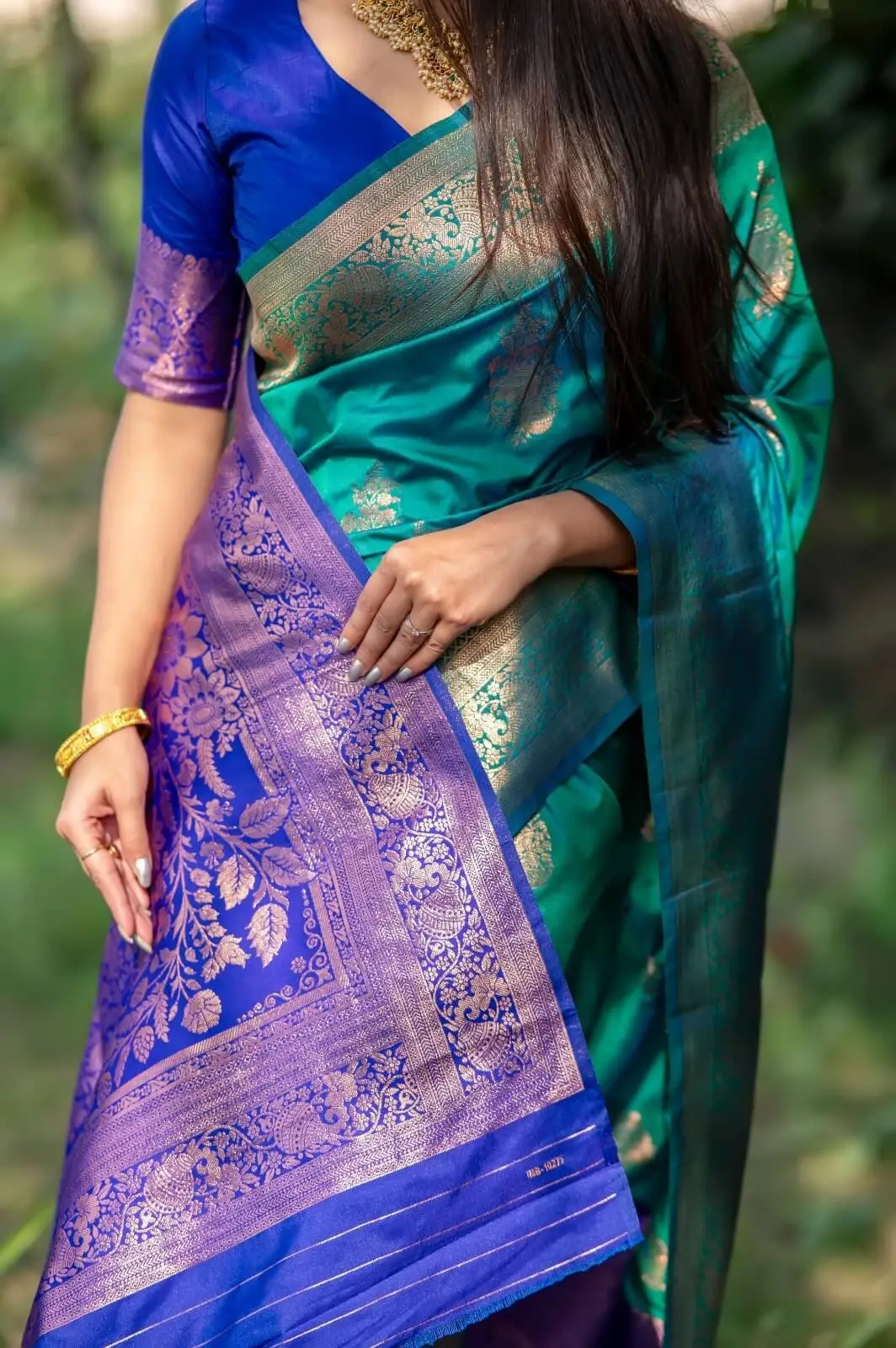 Feel the Glamour with Turquoise Banarasi Katan Silk Pattu Saree image 4