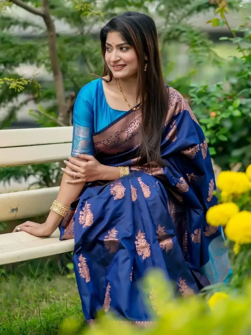 Time to Shine with Royal Blue Banarasi Katan Silk Pattu Saree image 3