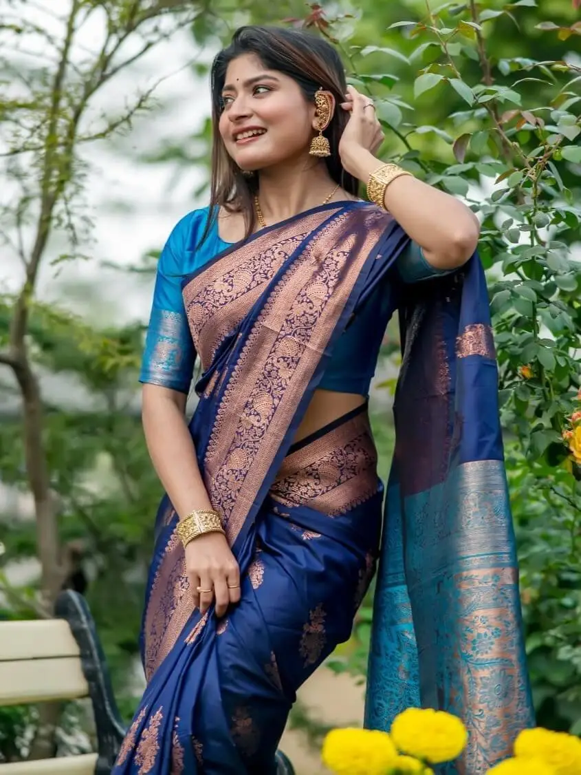 Time to Shine with Royal Blue Banarasi Katan Silk Pattu Saree image 2
