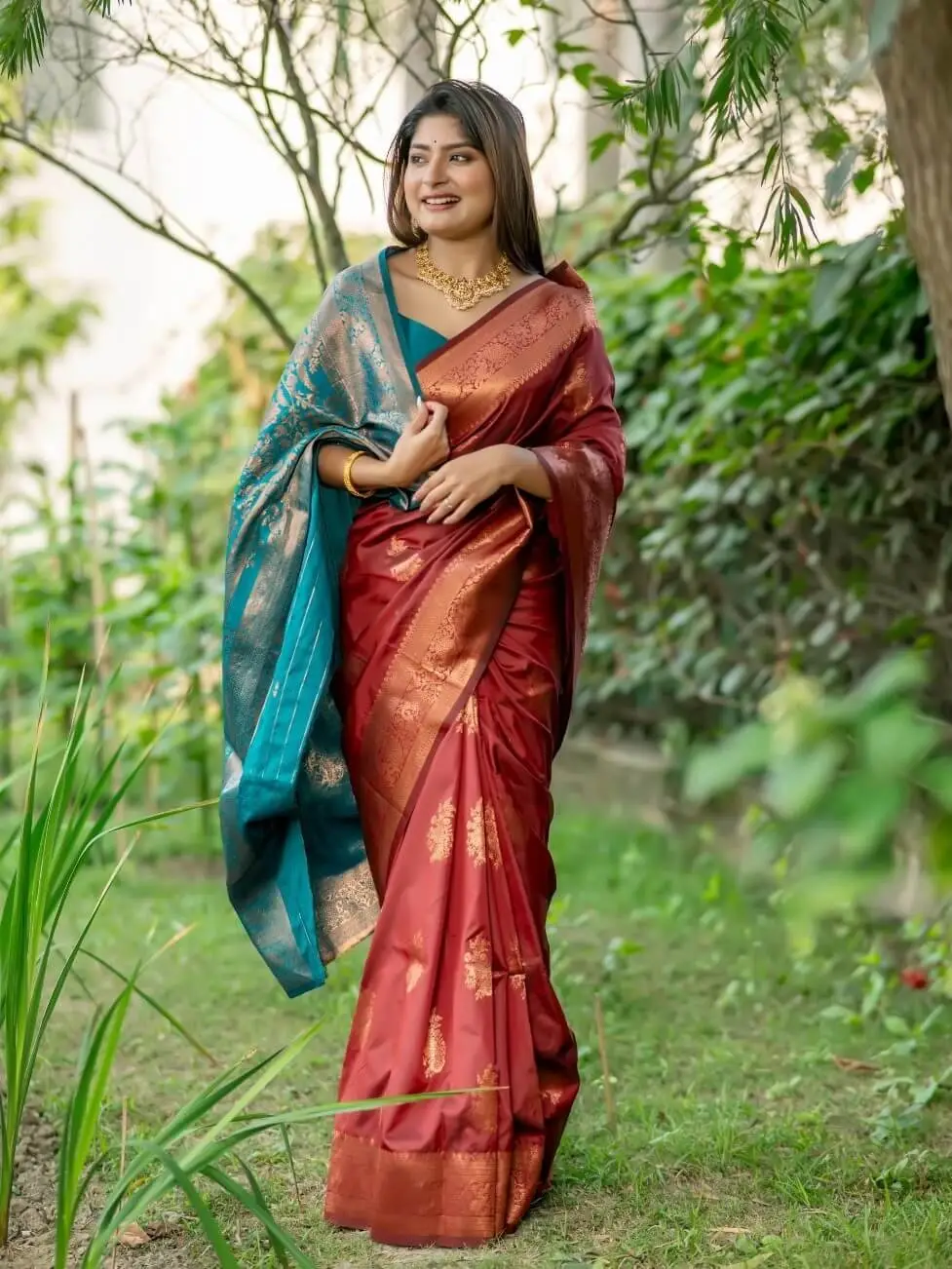Step Into Elegance with Brick Red Banarasi Katan Silk Pattu Saree
