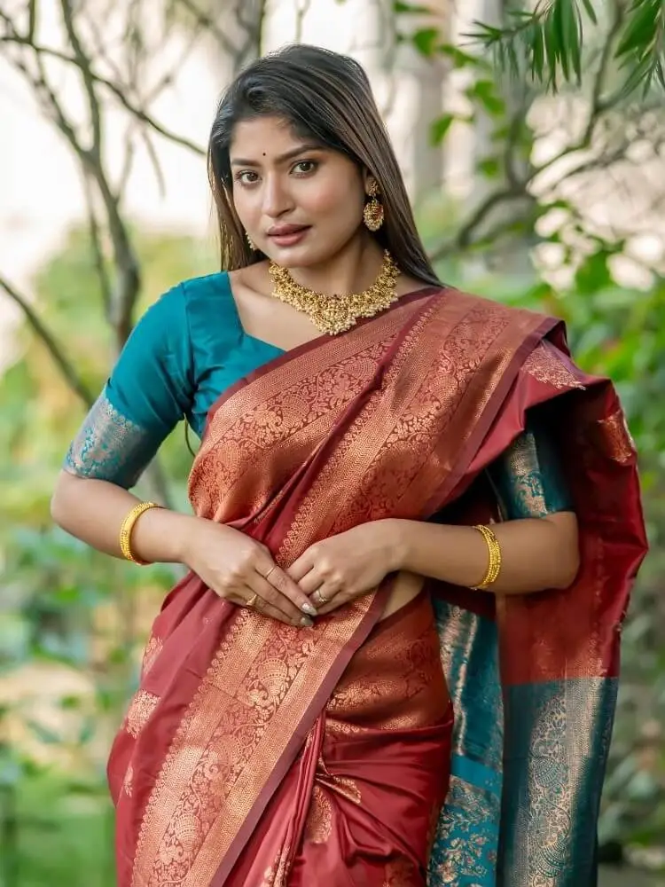 Step Into Elegance with Brick Red Banarasi Katan Silk Pattu Saree image 3