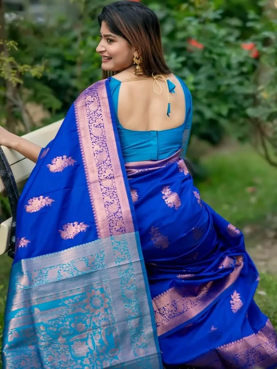 Step Into Elegance with Blue Banarasi Katan Silk Pattu Saree image 4
