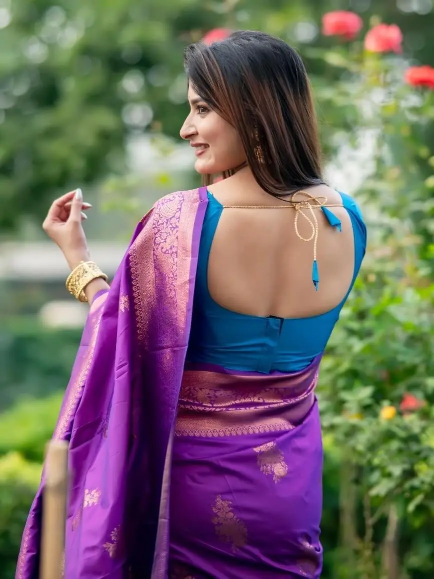 Chic and Sleek with Purple Banarasi Katan Silk Pattu Saree image 3