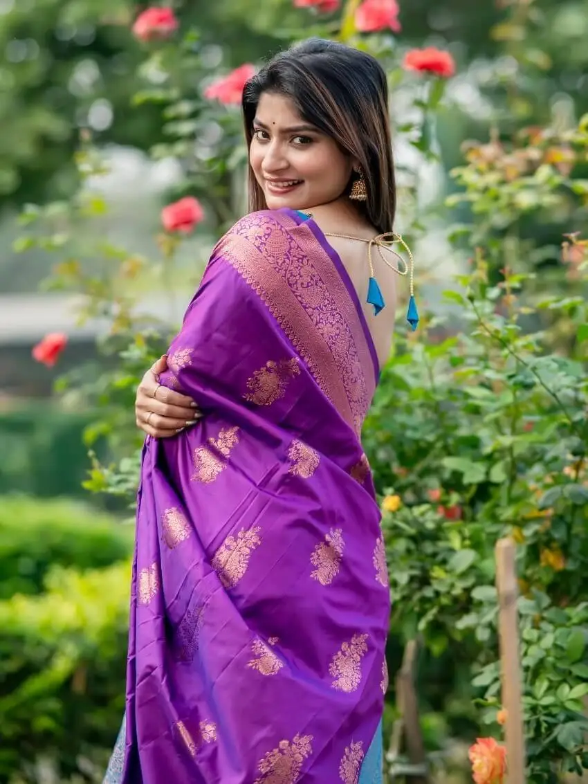 Chic and Sleek with Purple Banarasi Katan Silk Pattu Saree image 2