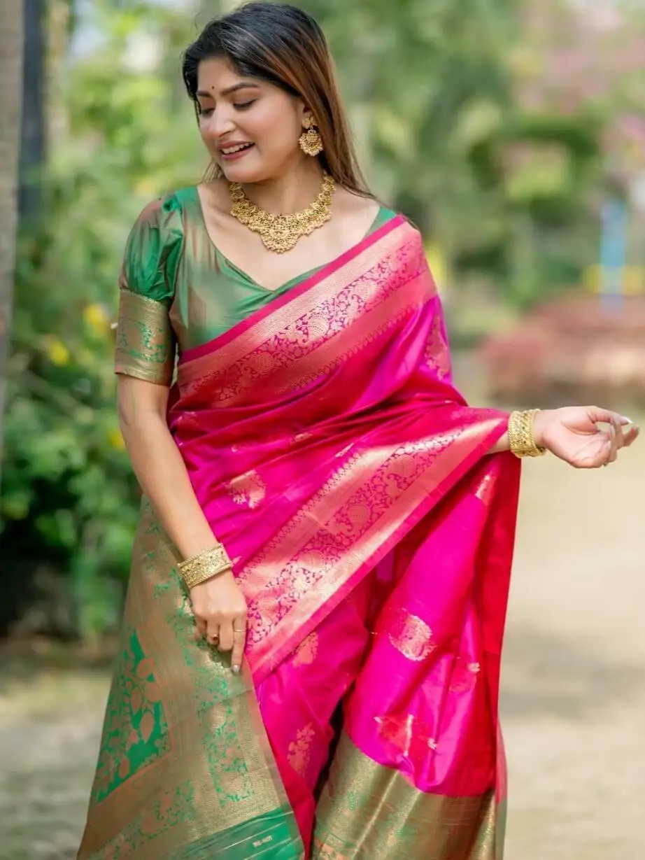 Elevate Your Look with Pink Banarasi Katan Silk Pattu Saree image 3