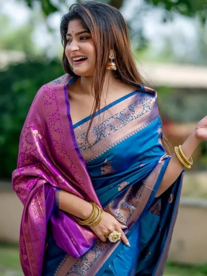 Get Stylish with Blue Banarasi Katan Silk Pattu Saree image 4