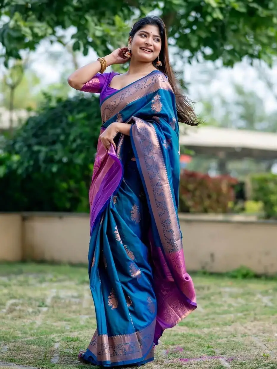Get Stylish with Blue Banarasi Katan Silk Pattu Saree image 2