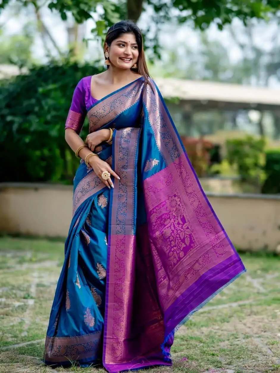 Get Stylish with Blue Banarasi Katan Silk Pattu Saree image 3