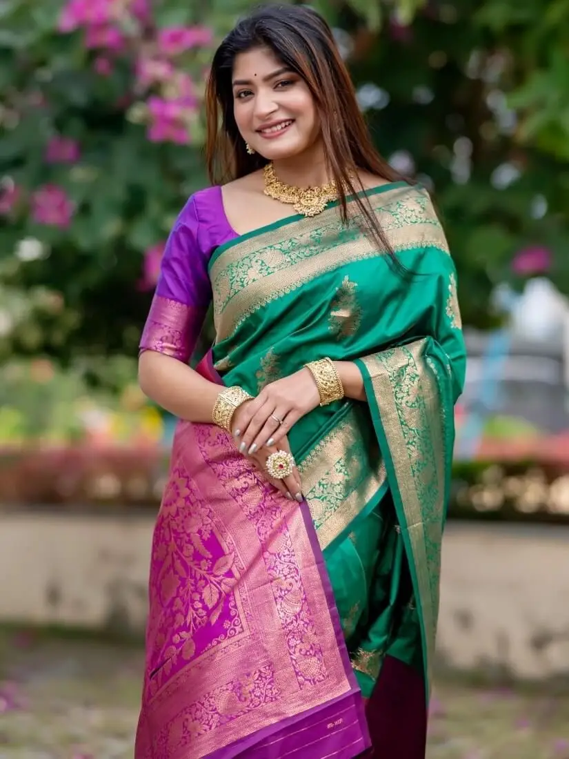 Gild Your Glamour with Green Banarasi Katan Silk Pattu Saree image 4