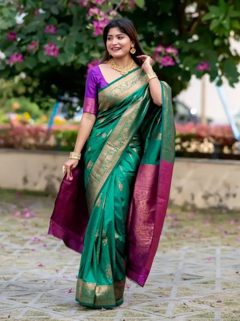 Gild Your Glamour with Green Banarasi Katan Silk Pattu Saree image 2