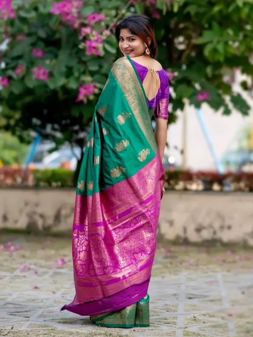 Gild Your Glamour with Green Banarasi Katan Silk Pattu Saree image 3