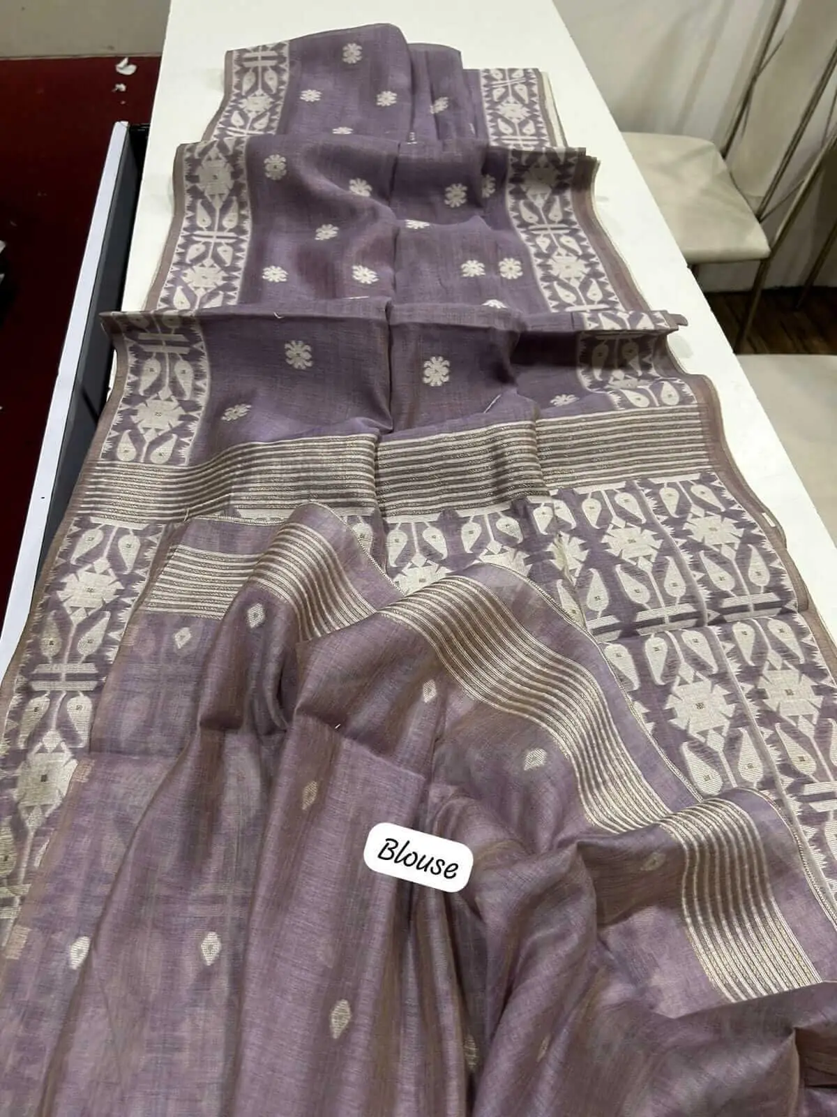 Elevate Your Aura with Lavender Muga Cotton Jamdani Saree image 3