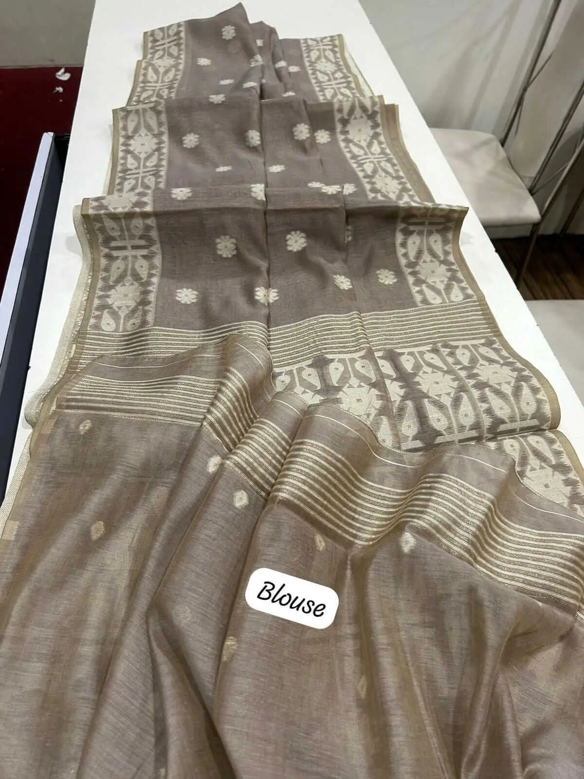 Elevate Your Aura with Brown Muga Cotton Jamdani Saree image 3