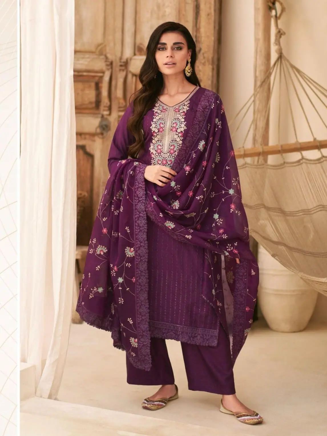 Turn Up the Glam with Plum Dolla Silk Un Stitched Salwar Suit Set