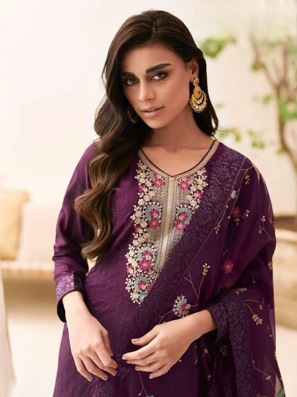 Turn Up the Glam with Plum Dolla Silk Un Stitched Salwar Suit Set image 2