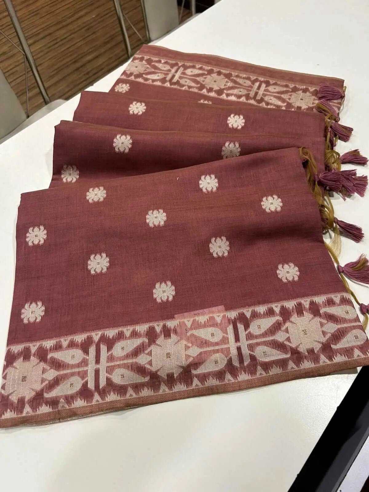 Step Into Elegance with Maroon Muga Cotton Jamdani Saree