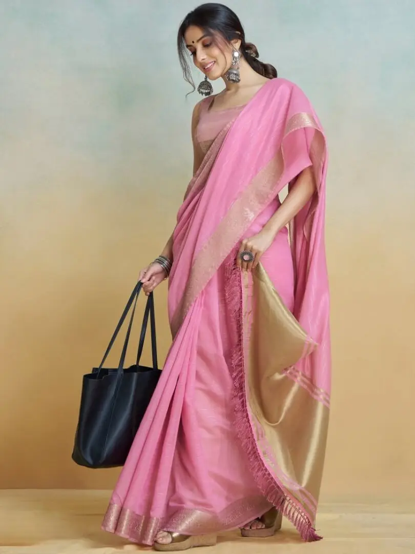 Shimmer and Shine with Pink Khaddar Silk Saree image 2