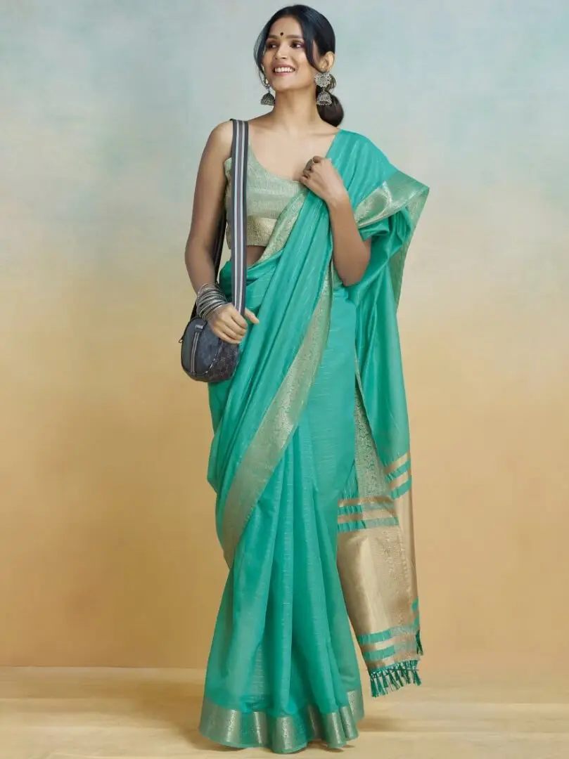Elevate Your Aura with Firozi Khaddar Silk Saree image 2