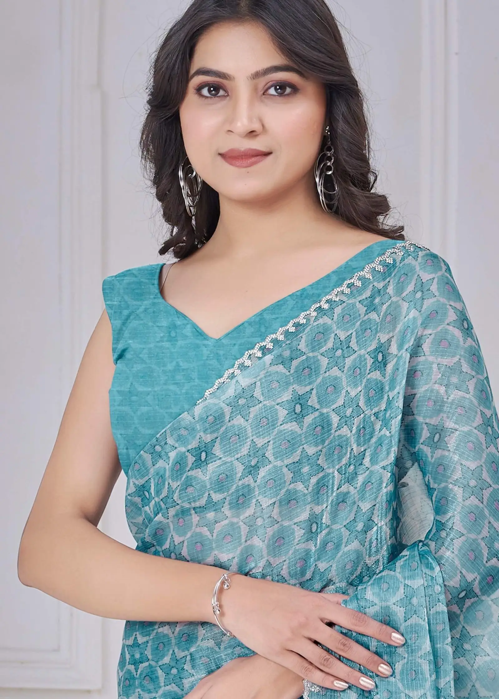 Get Your Glam On with Blue Organza Silk Saree image 3