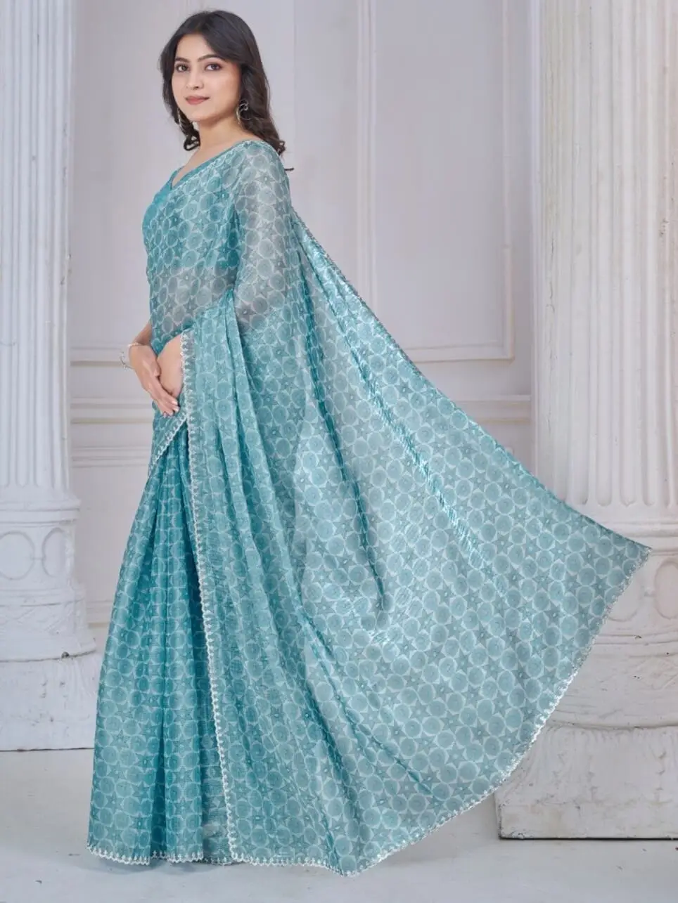 Get Your Glam On with Blue Organza Silk Saree image 2