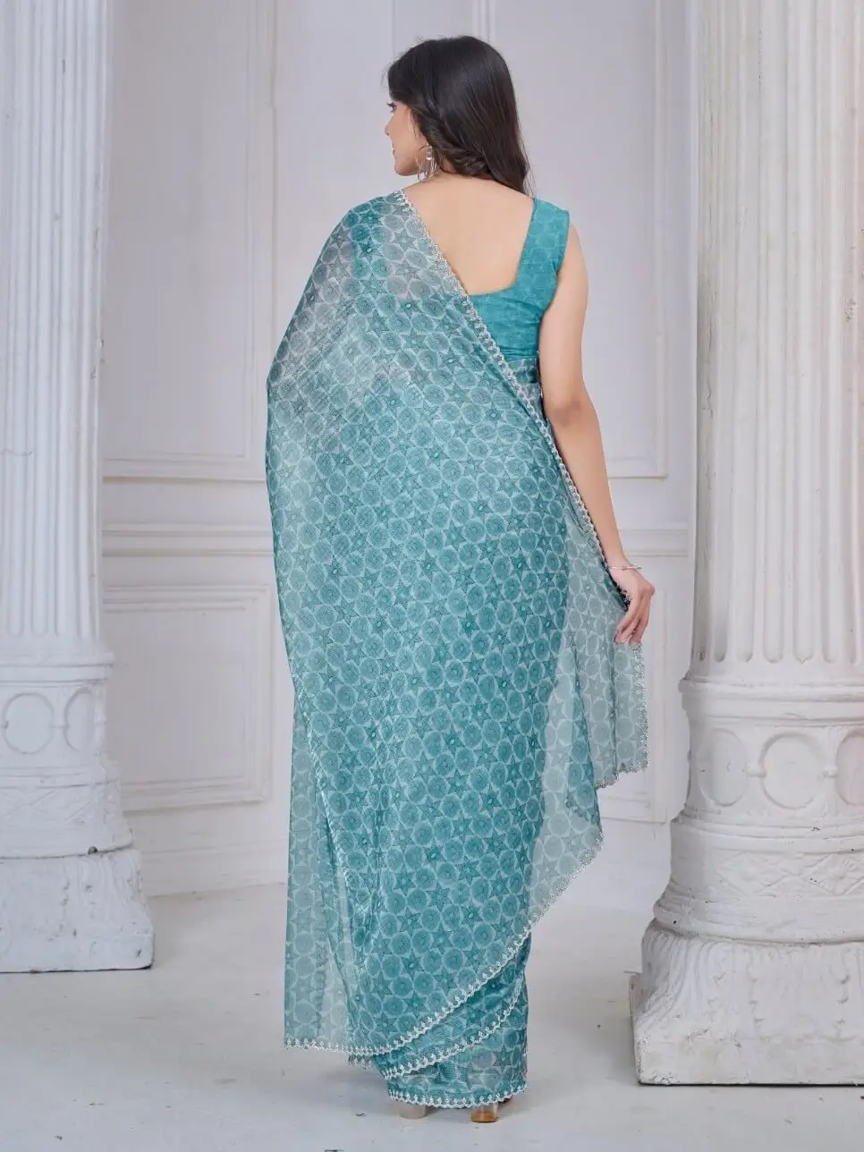 Get Your Glam On with Blue Organza Silk Saree image 4