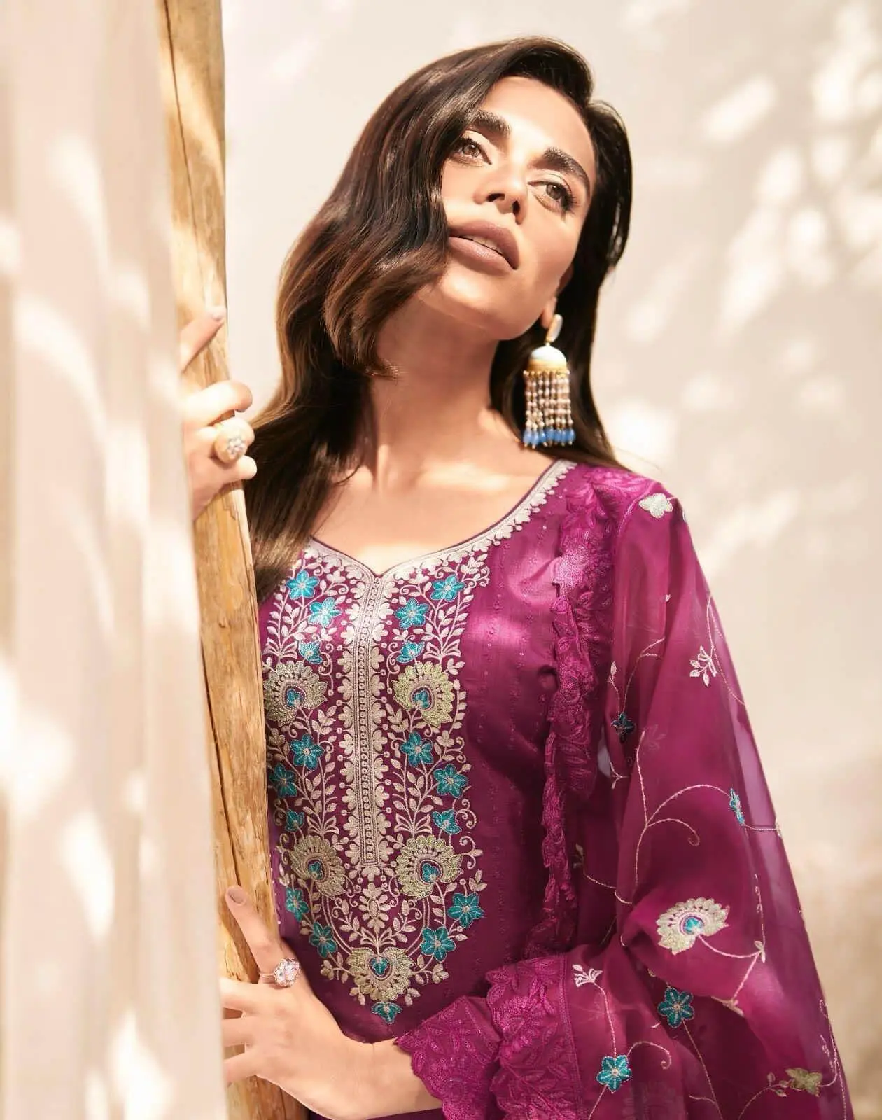 Feel the Glamour with Wine Dolla Silk Un Stitched Salwar Suit Set image 2