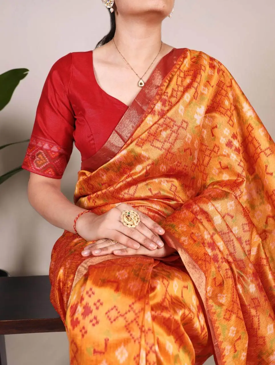 Step Into Fabulous with Orange Patola Print With Zari Weaving Work Silk Saree image 2
