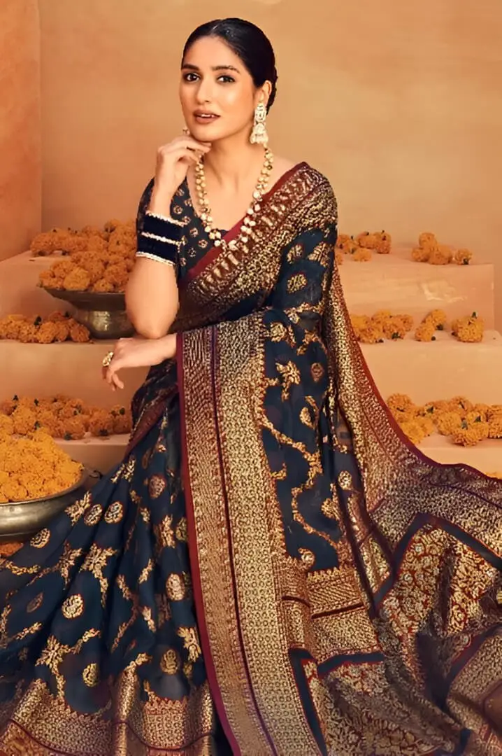 Get Your Glam On with Black Georgette Print Work Heavy Border Saree image 2