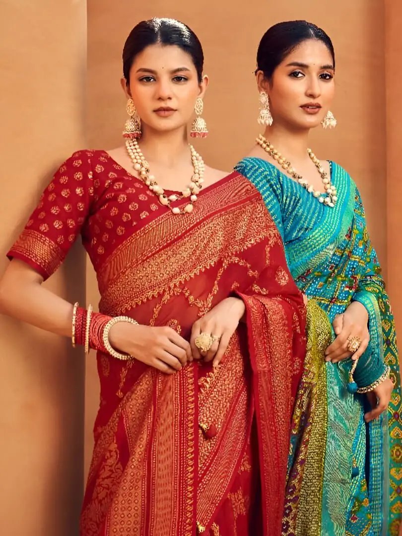 Enhance Your Shine with Red Georgette Print Work Heavy Border Saree image 3
