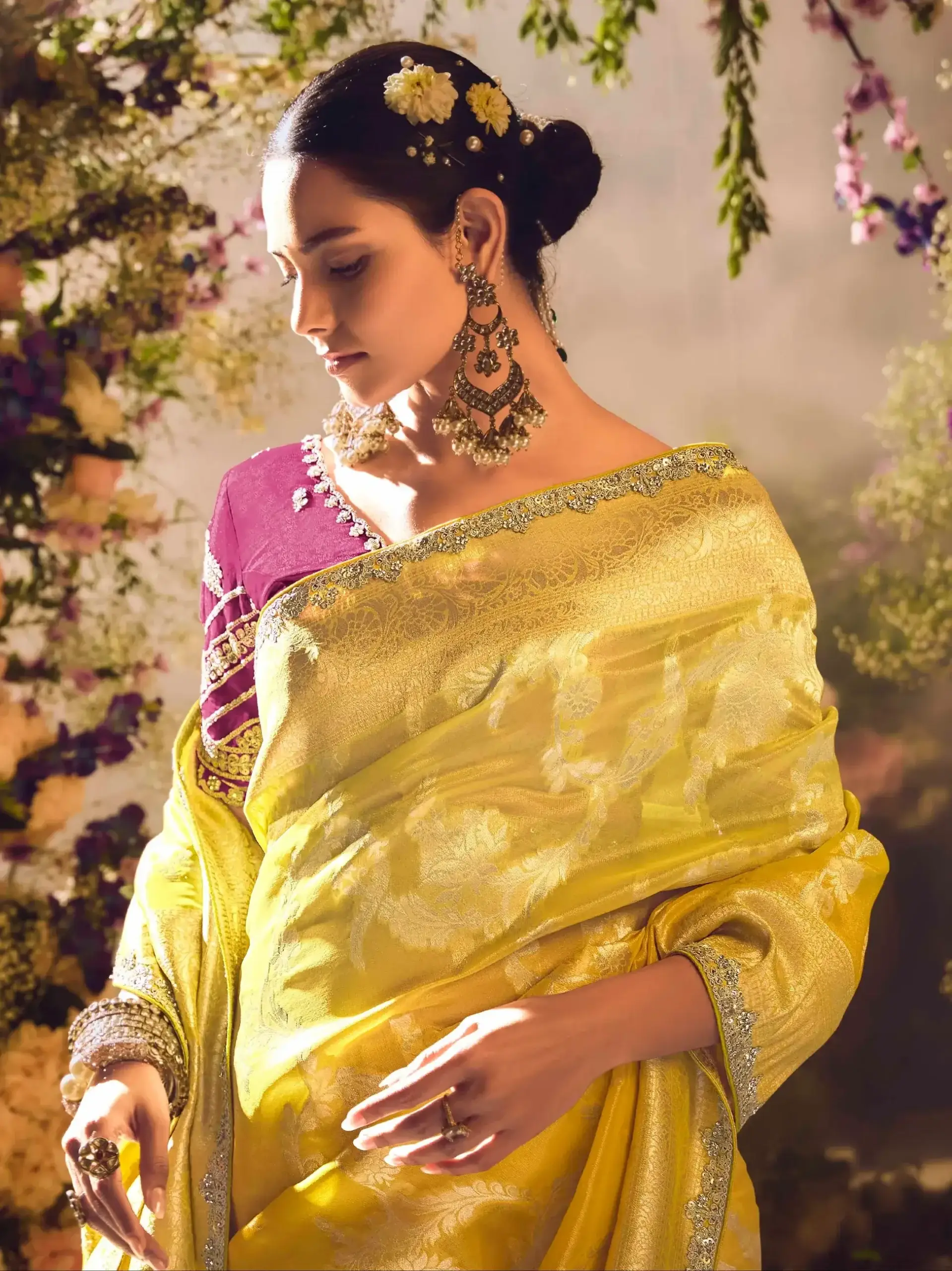 Elevate Your Look with Mustard Yellow Banarasi Zari Tissue Silk Embroidered Saree image 2